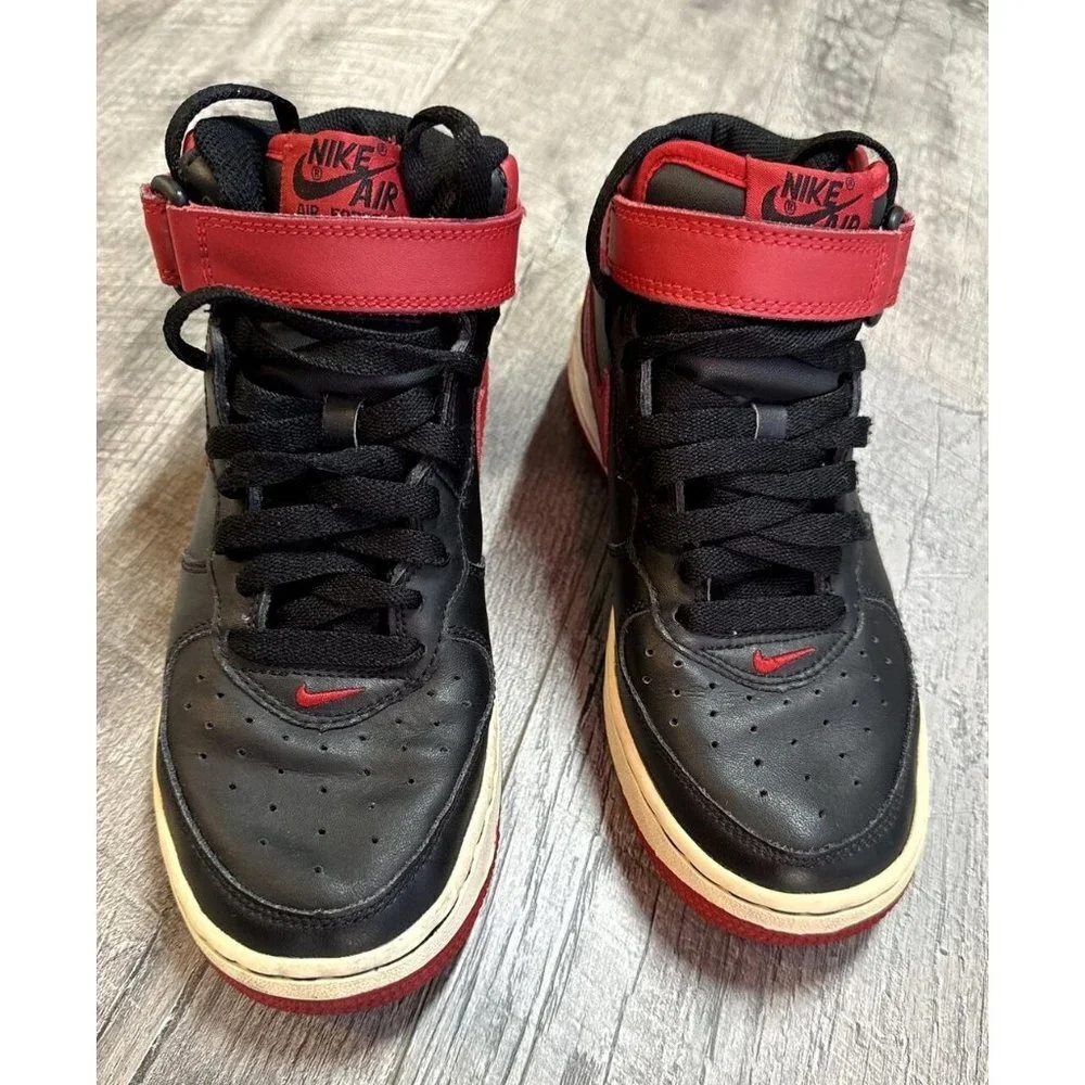 Nike Air Force 1 Shoes Youth 5 Y Mid '06 Leather Black‎ Red Sneakers 314195-061